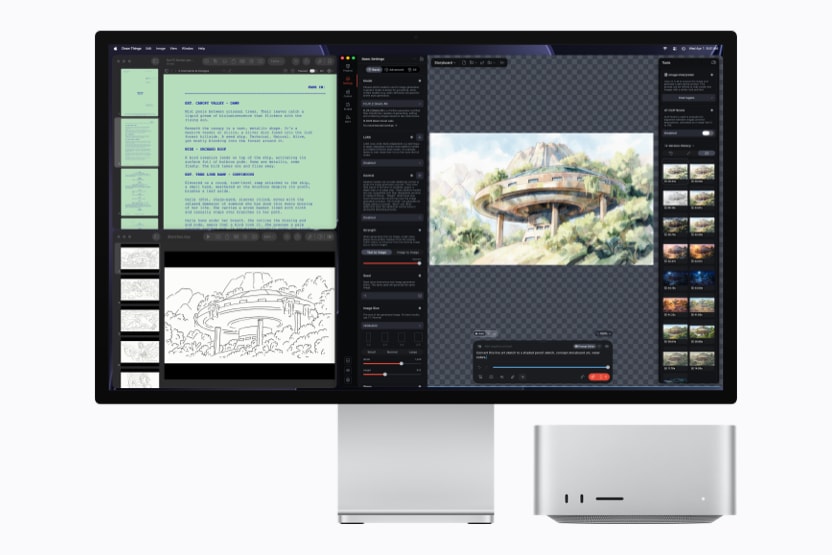 Mac Studio 与 Studio Display 上正在 Draw Things 应用中编辑树屋图像