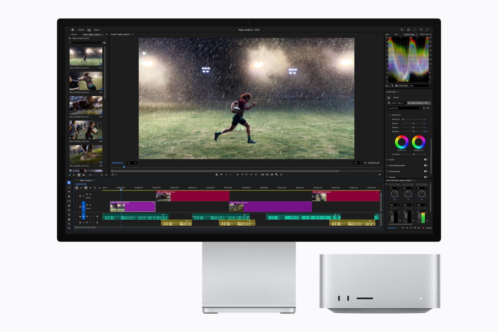 Mac Studio 上 Adobe Premiere Pro 的复杂视频时间线
