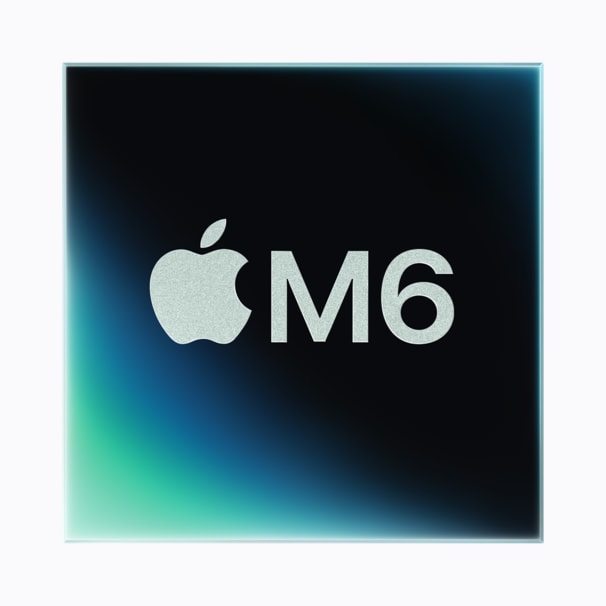 蓝紫渐变背景上的 Apple M6 芯片标识