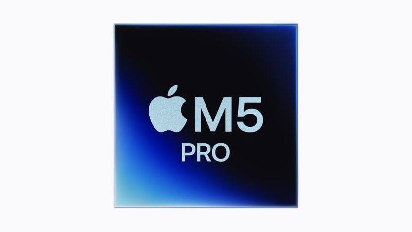 蓝紫渐变背景上的 Apple M5 Pro 芯片标识