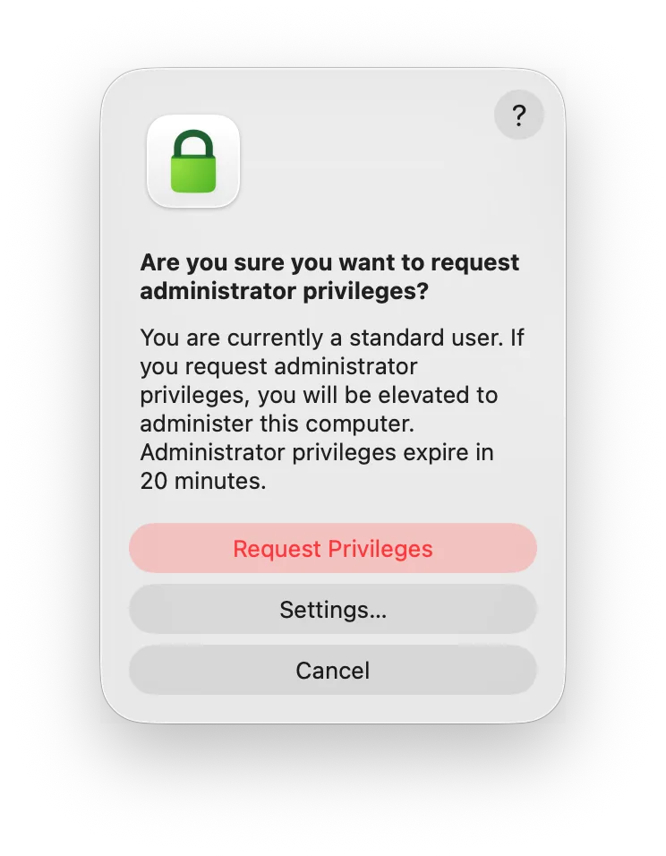 Privileges 申请管理员权限窗口