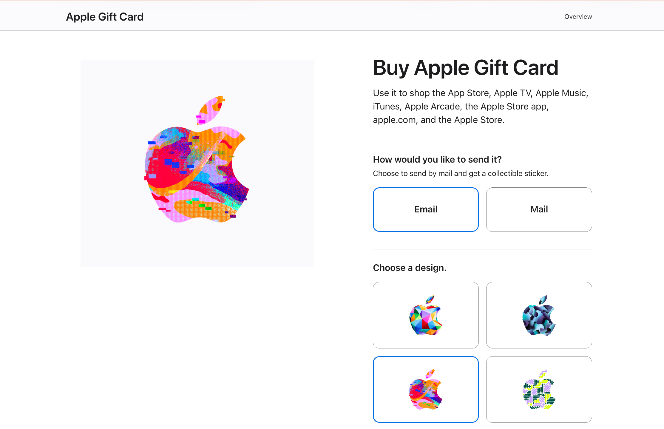 Apple Gift Card 购买页面