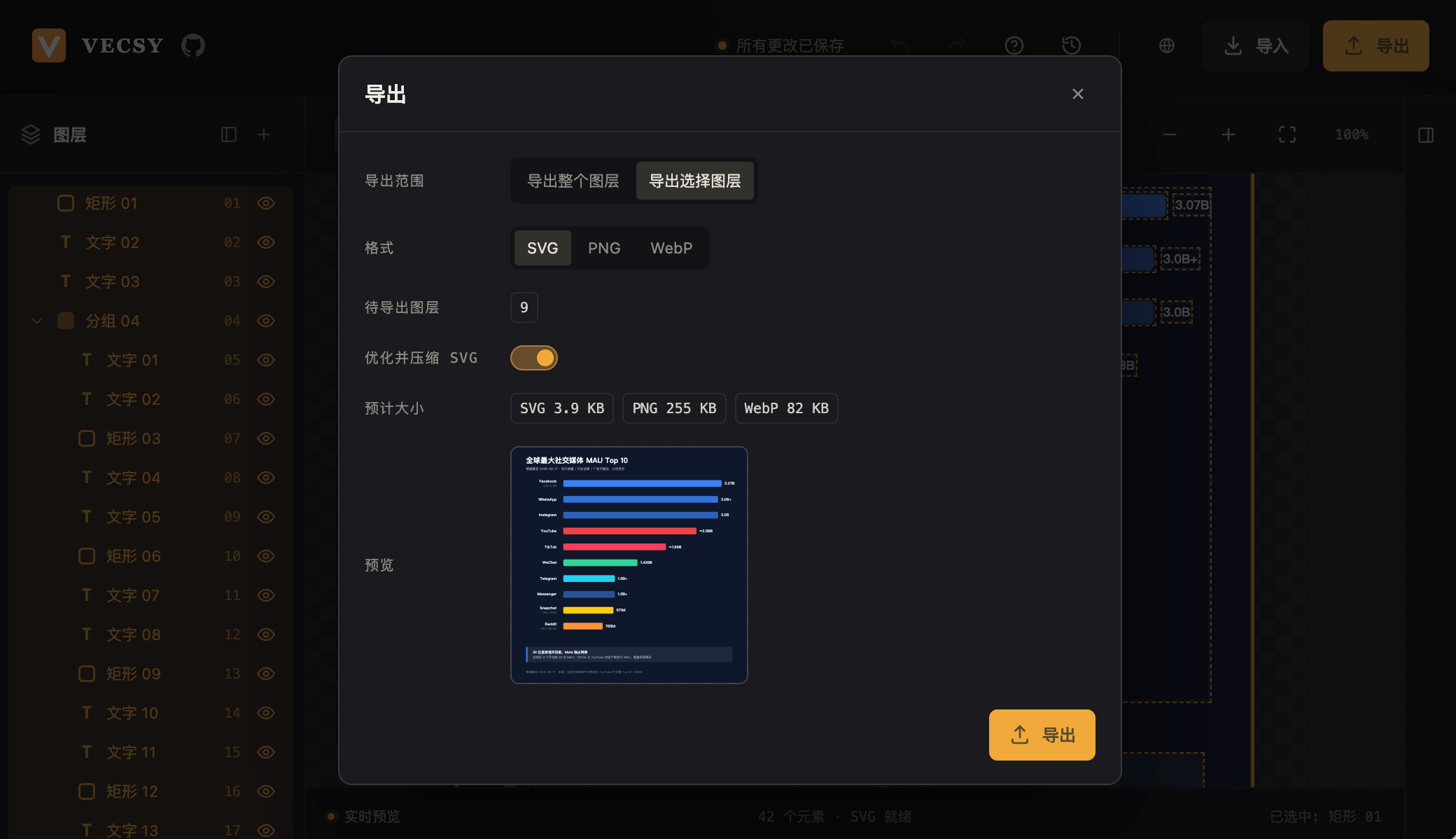 选择指定格式预览确认后导出
