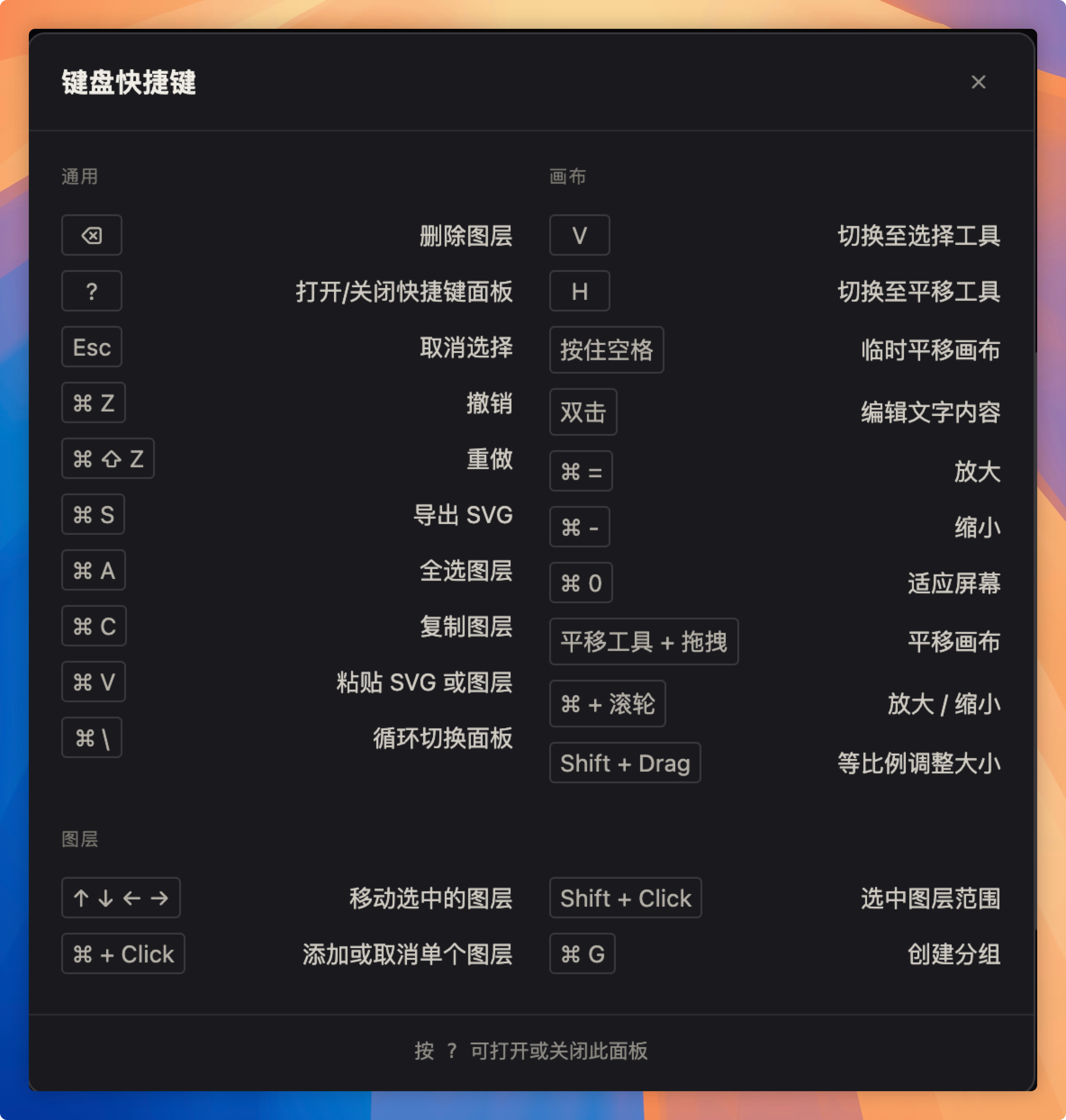 快捷键介绍页面