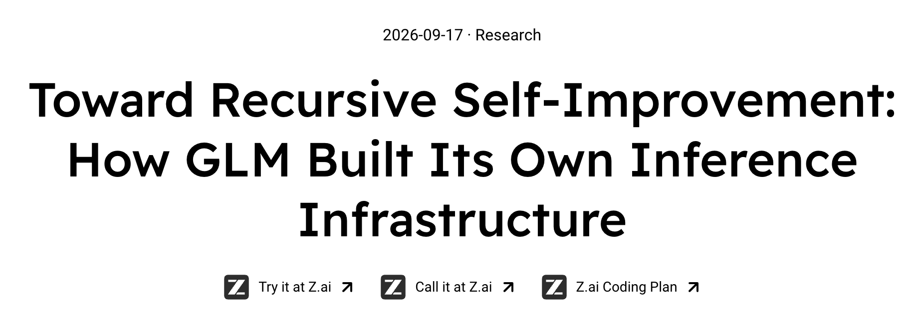 Z.ai 官方研究博客,Toward Recursive Self-Improvement(截图,来源:Z.ai)