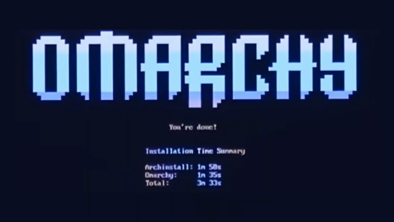 Omarchy 安装完成界面显示总耗时 3 分 33 秒